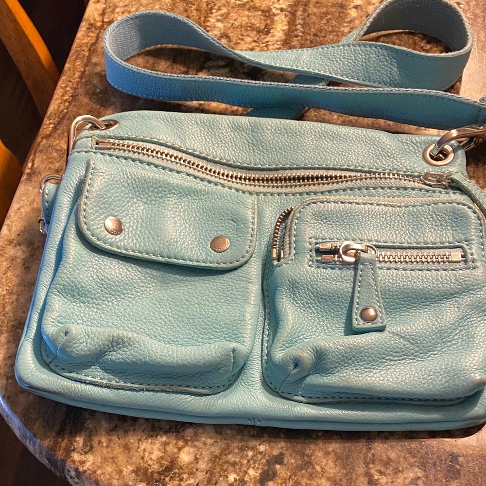 Fossil Light Blue Leather Crossbody Bag